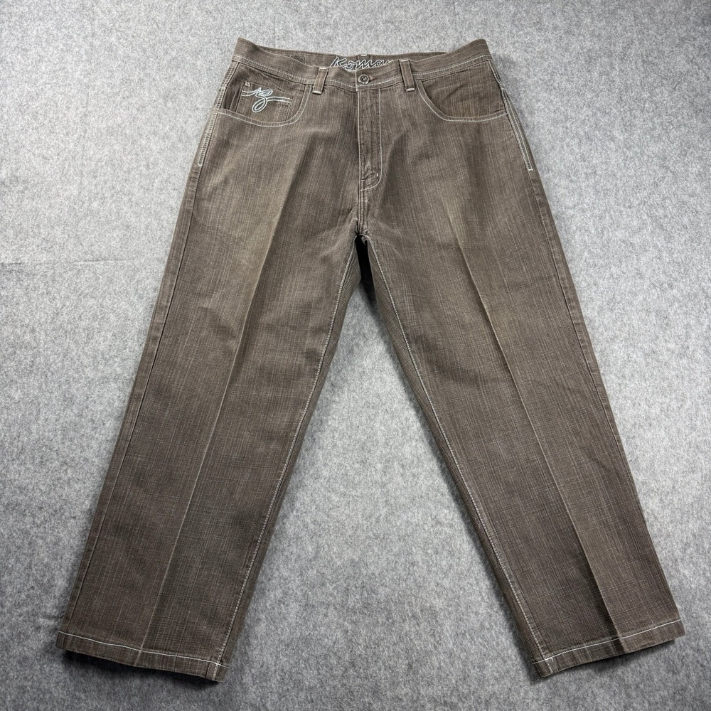 VTG 90s Y2K Koman Jeans Men 37x28 Brown Baggy Loose Wide‎ Leg Denim Skater Faded